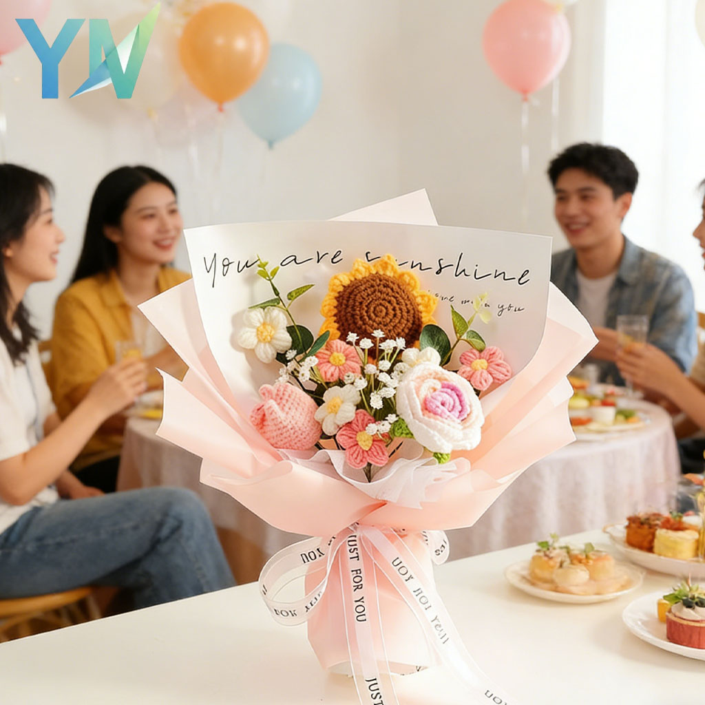 Baby Products Decoration - 手編みのバラの花束 母の日誕生日プレゼント用 かぎ針編みの花 人工バラ 華やかで長持ち ホームデコレーション