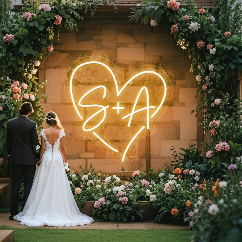Baby Products Decoration - カスタムイニシャルハートLEDネオンサイン、結婚式パーティーの背景、家の壁の装飾、カップルへのギフト用のパーソナライズされたネームネオンライト