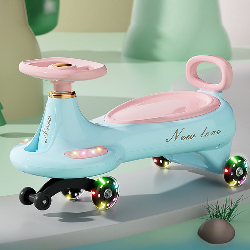 Baby Gate Stairs - かわいい子供用スイングウィグルカー、転倒防止ユニバーサルホイール付きスライドカー、音楽とライト付き、子供用屋外インタラクティブ乗用玩具