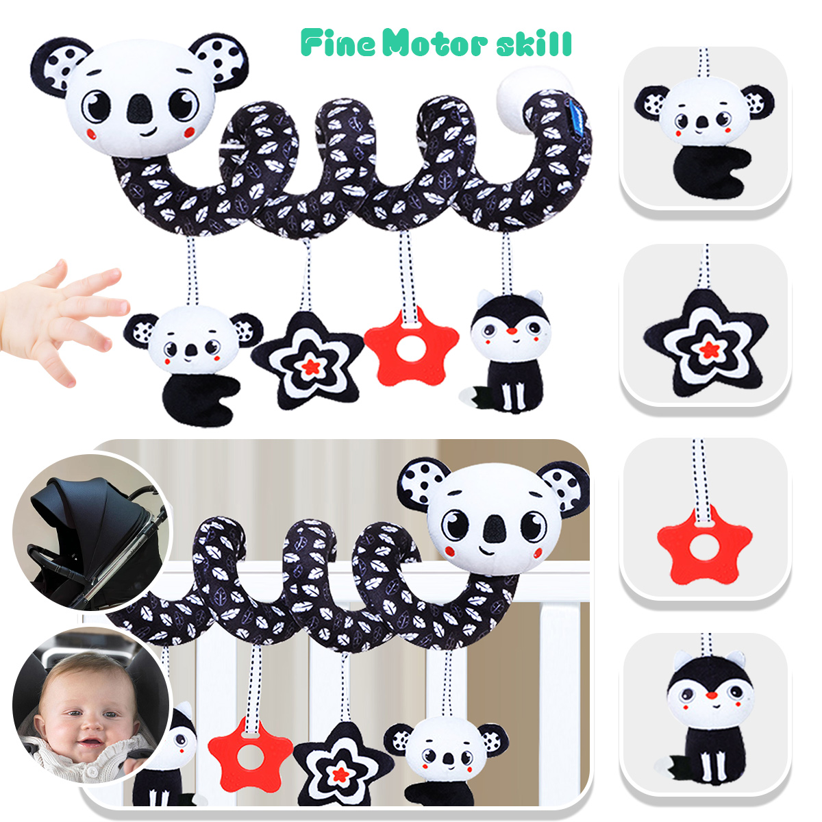 スパイラルぬいぐるみ、黒白ベビーカー・チャイルドシート用おも - Baby Products Game のレビューと価格